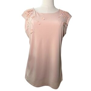 Calvin Klein Women Pink Floral Embellished Cap Sleeve Top Blouse Size Small